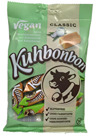 Die veganen Karamell-Bonbons von Kuhbonbon lassen Kindheitserinnerungen wahr werden! Herrlich softes Karamell mit Rohrzucker und Kakao feinabgestimmt - bei kokku günstig im Veganshop bestellen!
