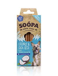 Der Kauknochen Kokosnuss & Chia von Soopa kombiniert mal wieder alles, was dem Hund zugute kommt! Das Kokosnussöl in Bio-Qualität pflegt Fell und Haut.
