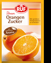 Mit dem Orangen-Zucker von RUF kannst Du ganz einfach Orangenabrieb ersetzen, falls Du keine frischen Orangen zur Hand hast. Verwendet wird der Orangen-Zucker vorrangig in Gebäck und Süßspeisen, aber auch in Getränken macht er eine gute Figur!