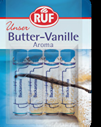 Das Butter-Vanille-Aroma von RUF eignet sich für alle Arten von Backwaren, die einen süßen und würzigen Geschmack benötigen. Das Aroma kann einfach in den Teig gekippt und sollte gut vermengt werden! 4 Fläschchen mit je 2ml sind in der Packung enthalten.