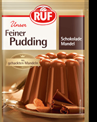 Der Feiner Pudding Schokolade Mandel von RUF mit fast 8% Mandeln kommt auch mit einer satten Portion Schokolade daher. Die drei Päckchen reichen für 1,5 Liter Pflanzendrink und sind schnell zubereitet!