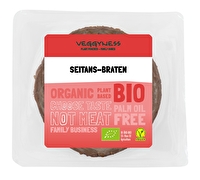Das Seitan-Bratstück von Wheaty ist eine tierleidfreie Alternative zu einer herkömmlichen Fleischbeilage.