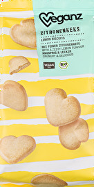 Die Zitronenkekse von Veganz sind kleine Mürbeteig Kekse in Herzform mit erfrischender Zitronennote.