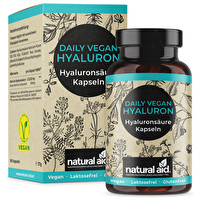 Das Daily Vegan Hyaluron von natural aid unterstützt deinen Körper und insbesondere deine Haut, Knochen und Gelenke.