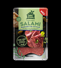 Die Vegane Baguette Salami von Billie Green ist eine köstliche, pflanzliche Alternative zu dünnen Salamischeiben.