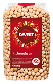 Kichererbsen von Davert in höchster Bio-Qualität. Sie gelten als Grundlage für viele Rezepte und Gerichte, wie z.B. Hummus und Falafel.