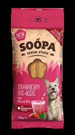 Bei den Kauknochen Strawberry Dog-Quiri von Soopa trifft fruchtige Erdbeere auf den erfrischenden Geschmack von Minze!