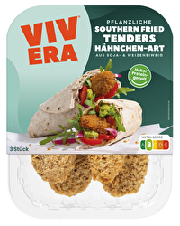 Die veganen Chicken Tenders von Vivera sind eine knusprig- leckere Alternative zu ihren fleischigen Vorbildern - ebenso lecker aber ohne Tierleid produziert.