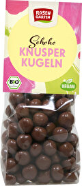 Die Schoko-Kugeln von Rosengarten sind herrlich knusprige Kugeln mit einem Dinkelkern umhüllt von veganer Schokolade.