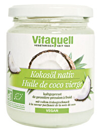 Das kaltgepresste Bio-Kokosöl von Vitaquell im praktischen 200g-Glas eignet sich hervorragend zur Rohkosternährung und enthält alles Gute aus der Kokosnuss!