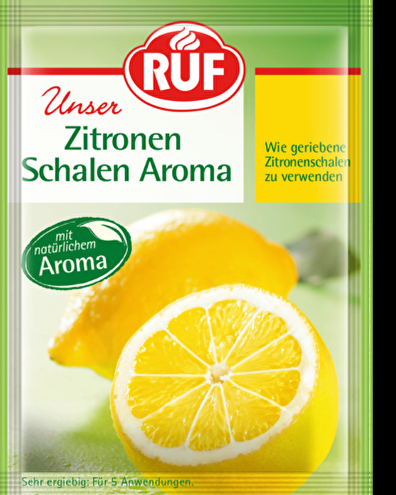 Das Zitronen-Schalen Aroma von RUF ist eine unentbehrliche Hilfe beim Backen! Einfach an den Teig geben und schon bekommt er eine feine Vanille-Note!