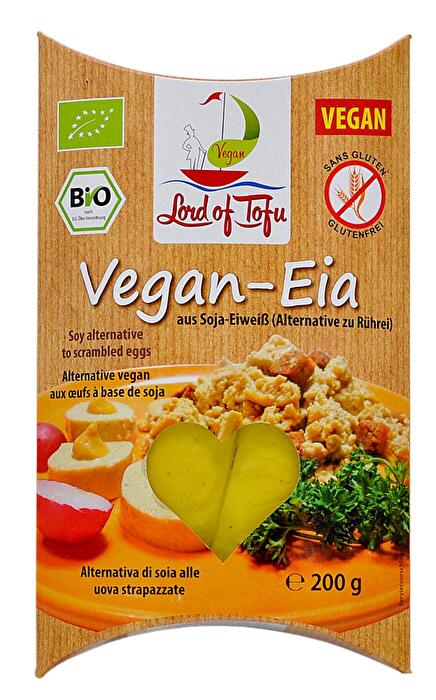 Bei Vegan-Eia für veganes Rühreia von Lord of Tofu handelt es sich, wie der Name bereits leicht andeutet, um eine Alternative zu einer beliebten deutschen Frühstückskomponente.