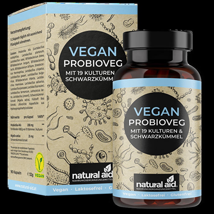 Die Vegan ProbioVeg Kapseln von natural aid sind speziell für eine vegane Ernährung entwickelt worden.