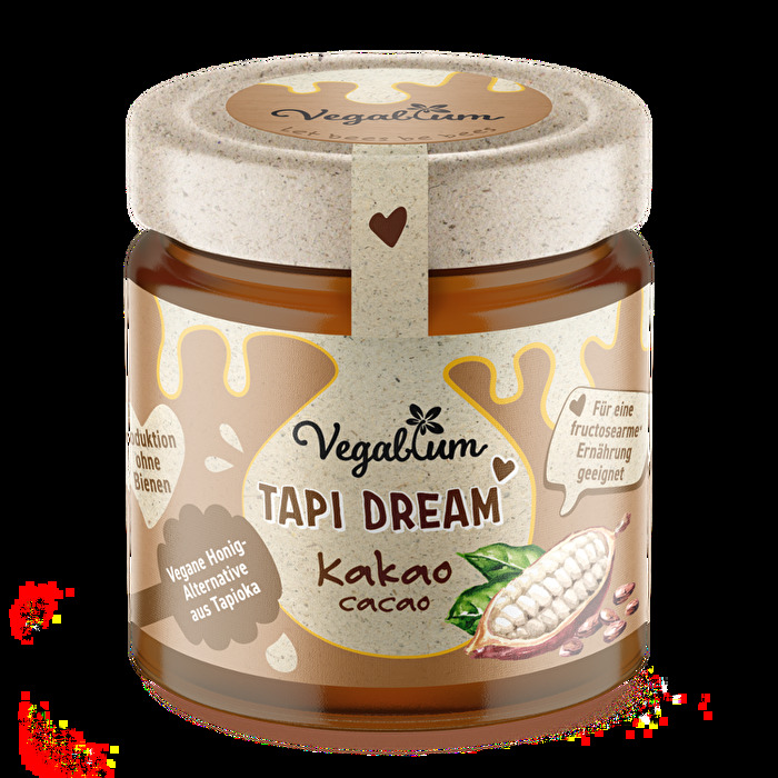 Herrlicher Blütengeschmack und feinste Kakaonoten machen den Tapi Dream Kakao von Vegablum zu einem einzigartig schokoladigen, fein-süßen Aufstrich, den Du genauso wunderbar zum Backen, Kochen oder Süßen verwenden kannst.