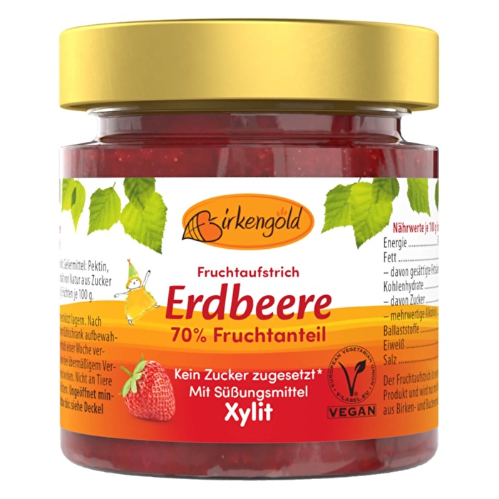 Erdbeer Marmelade mit Xylit von Birkengold günstig bei Kokku im Veganshop kaufen!