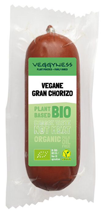 Der neue Leckerbissen aus dem Hause veggyness: Die Vegane Gran Chorizo bringt mit ihrem typischen deftig-pikanten Geschmack spanisches Flair in die vegane Küche.