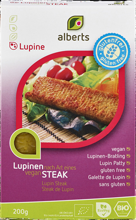 Das Lupinen Steak von alberts ist eine schöne Alternative für alle, die auf Soja und Weizen verzichten möchten.