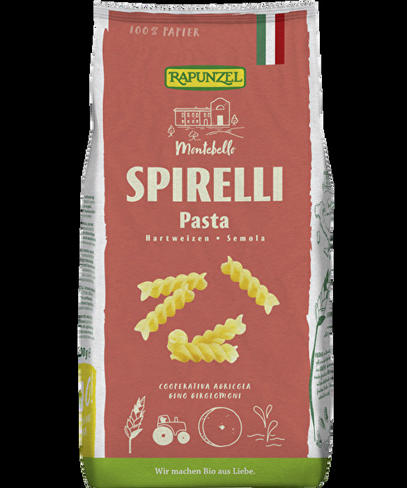 Die Spirelli von Rapunzel sind eine der beliebtesten Sorten der Pasta-Welt, weil sie so wunderbar die Sauce aufnehmen und vor allem auch in Nudelaufläufen toll schmecken.f und schmecken köstlich in Nudelaufläufen.