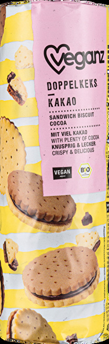 Die Doppelkekse Kakao von Veganz liefern genau das, was der Name verspricht: eine doppelte Portion Kakao!
