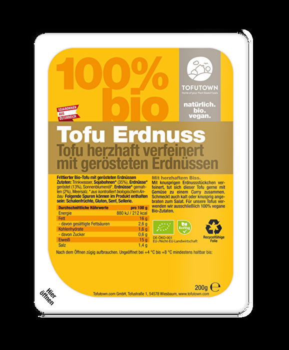Der Tofu Erdnuss von TOFUTOWN ist eine echte Spezialität unter den Tofu Sorten.