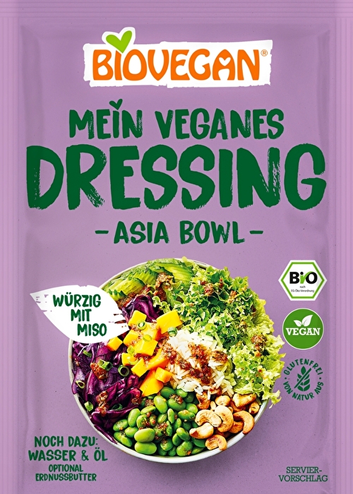 Mit dem Mein veganes Dressing °Asia Bowl° von Biovegan verleihst du deinen asiatischen Gerichten einen besonders authentischen Geschmack, dank Miso und Koriander.