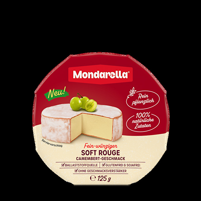 Der fein-würzig und cremig-weiche Soft Rouge Camembert-Geschmack von Mondarella kommt durch seine feinen Gewürze, die für den rötlichen Schimmer verantwortlich sind und seine natürlichen Zutaten, mit einem aromatisch-authentischen Geschmack daher.