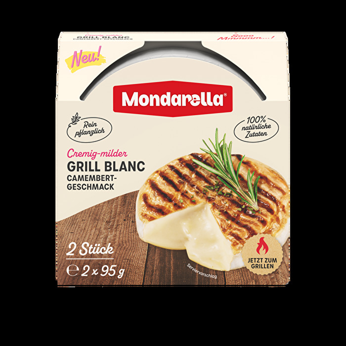 Dank Mondarella ist die cremig-milde Camembert-Alternative jetzt auch als Grill Blanc erhältlich.