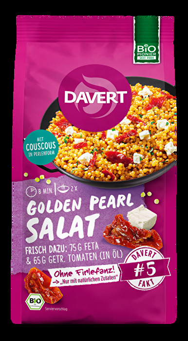 Zum Genuss in nur ca. 8 Minuten. Genau das gibt es mit dem Golden Pearl Salat von Davert.