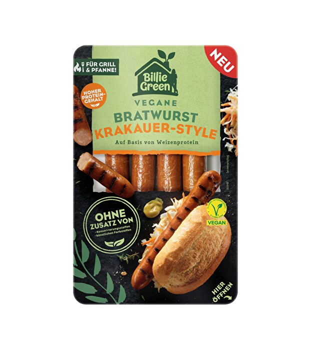 Ein kräftiger Biss und das intensive Geschmackserlebnis einer würzig-rauchigen Krakauer zeichnet diese Bratwurst Krakauer Style von Billie Green aus.