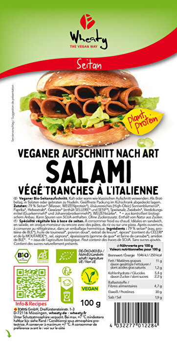 Der vegane Salami Aufschnitt von Wheaty ist für alle, die es gern würzig-pikant auf dem Brot oder der Pizza mögen.