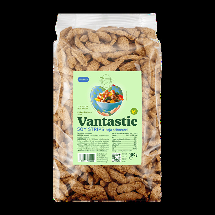 Die Soja Schnetzel von Vantastic Foods im Vorratspack. 1kg Soja Schnetzel lassen sich vielseitig verwenden.