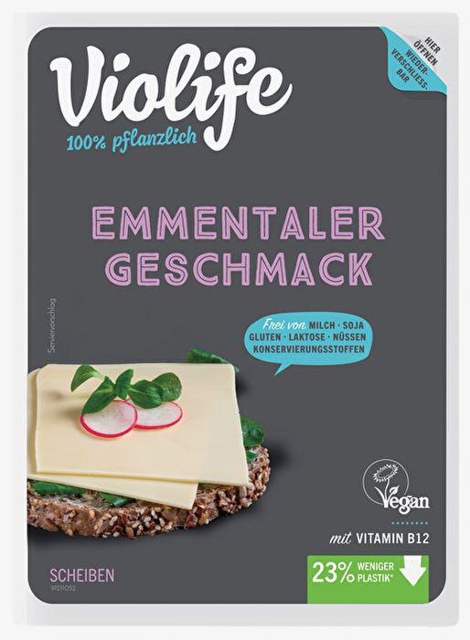 Violife Scheiben Emmentaler Geschmack sind ein köstlicher Brotbelag, ebenso himmlisch wenn du sie pur genießt oder zum Überbacken verwendest.