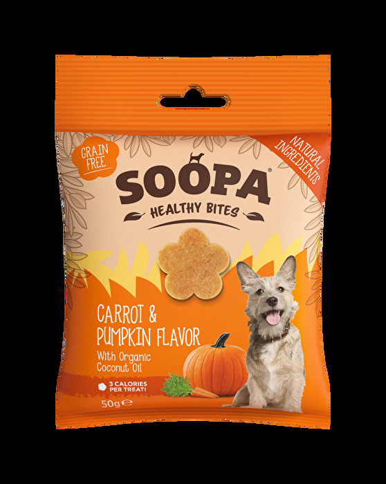 Die Hundedrops Healthy Bites Carrot & Pumpkin von Soopa sind kleine Leckerlies für Deinen Liebling!