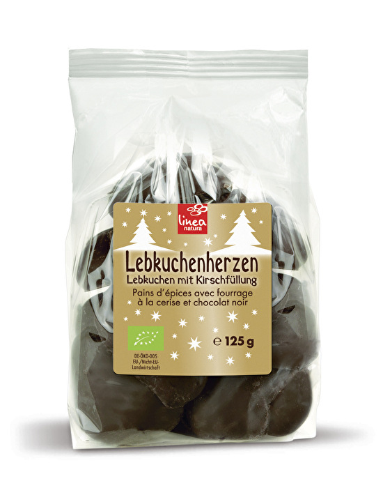 Lebkuchenherzen mit Kirschfüllung von Linea Natura preiswert bei kokku im veganen Onlineshop kaufen!