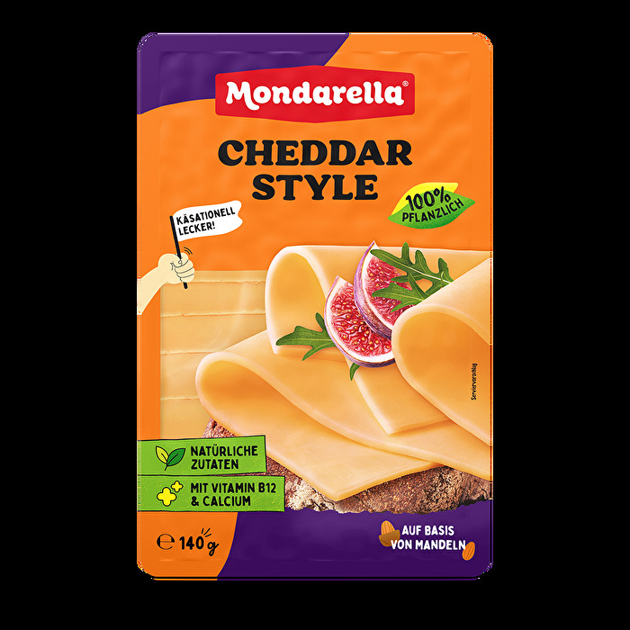 Cheddar Style von Mondarella bietet die perfekte pflanzliche Alternative. Mit authentischem Cheddar-Geschmack und reich an Vitamin B12 sowie Calcium.