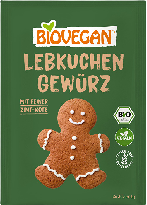 Biovegan Lebkuchen Gewürz mit feinem Ceylon-Zimt und weiteren erlesenen Gewürzen ist nicht nur für klassische Lebkuchen-Rezepte, sondern auch für Blechkuchen, Printen, Kekse, Muffins, Torten und vieles mehr bestens geeignet.