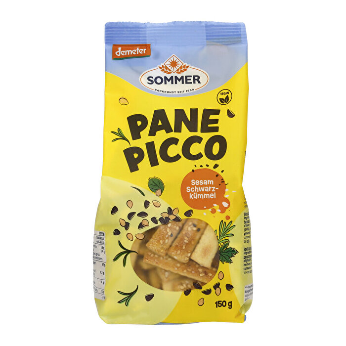 Das Pane Picco Sesam-Schwarzkümmel und feine Kräuter der Provence verleihen diesem Dinkel-Brotgebäck von Sommer sein nussig würziges Aroma.