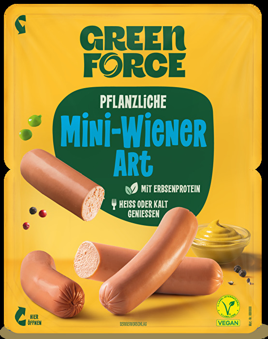 Die veganen Mini Wiener mit Erbsenprotein von GREENFORCE sind klassisch herzhaft lecker und das ganz ohne Tierleid.