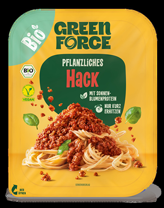 Das vegane Bio Hack mit Sonnenblumenprotein von GREENFORCE ist eine perfekte Alternative zu Hackfleisch.