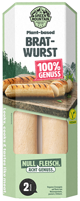 Zart im Inneren, fest im Biss – die Plant-based Bratwurst von Green Mountain überzeugt mit einer authentischen Kräuter-Muskat-Note und kommt geschmacklich nah an das tierische Original heran.