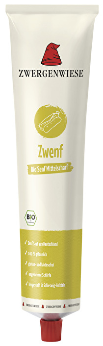 Der Zwenf Senf mittelscharf in praktischer Tube von Zwergenwiese gilt durch seine hochwertigen Zutaten als Delikatess Senf.