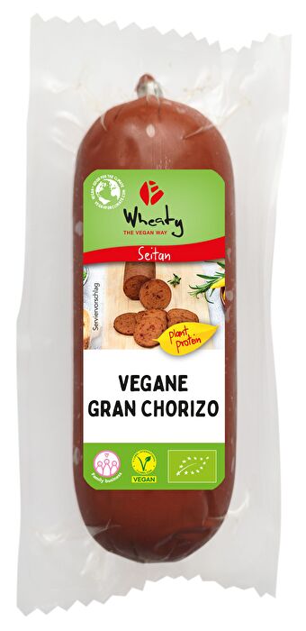 Die vegane Gran Chorizo von Wheaty ist eine pikante Wurst nach spanischem Vorbild.