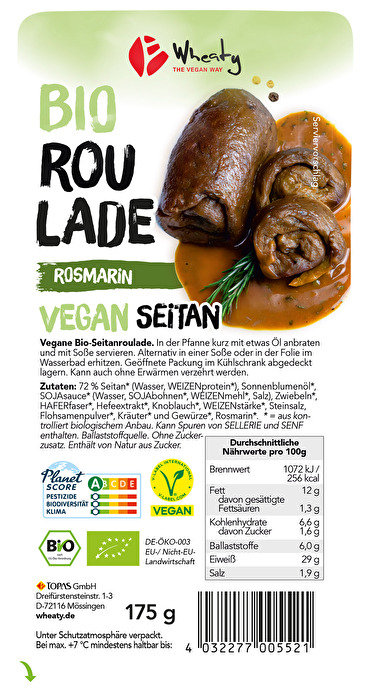 Mit den leckeren Rosmarin Rouladen hat Wheaty einen echten Klassiker in der veganen Ausführung auf den Markt gebracht.