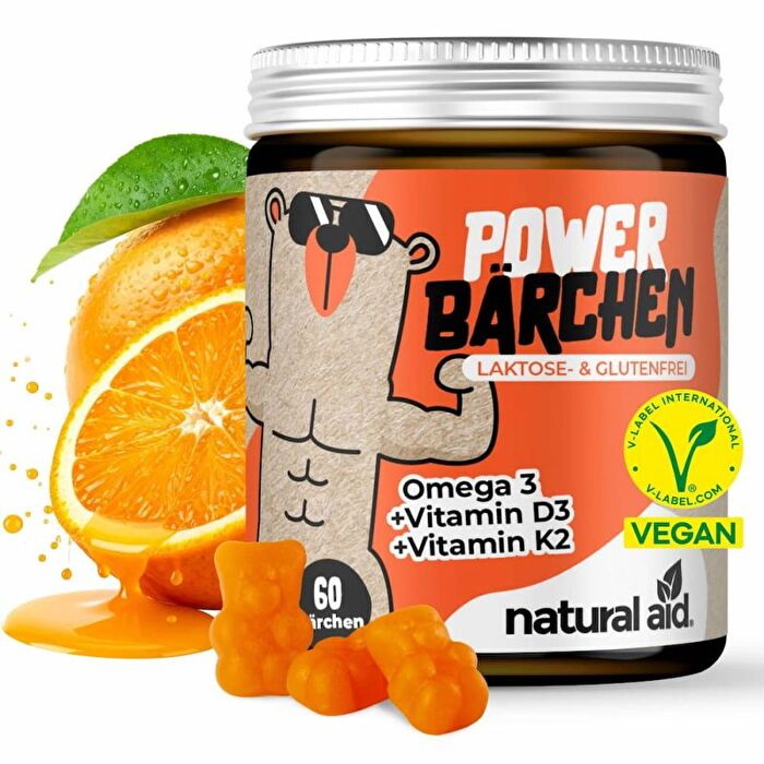 Die Power Bärchen von Natural Aid vereinen sorgfältig ausgewählte Inhaltsstoffe mit natürlichem Orangenaroma.