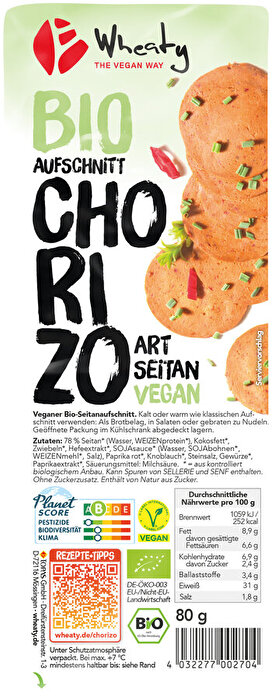 Der Chorizo Aufschnitt von Wheaty hebt sich von denen dir bislang bekannten Aufschnitten mit seiner unvergleichlichen Textur hervor.