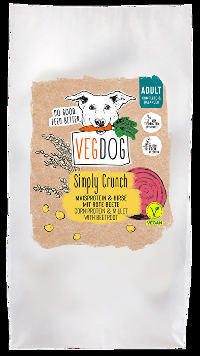 Das Simply Crunch 10kg ist Vegdogs neuestes veganes Trockenfutter für Hunde mit dem Besten aus Mais, Hirse und Leinsaat.