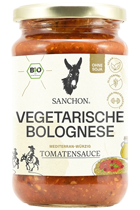 Anstelle von Fleisch findest du in der Vegetarischen Bolognese von Sanchon köstliche Erbsenprotein-Schnetzel.