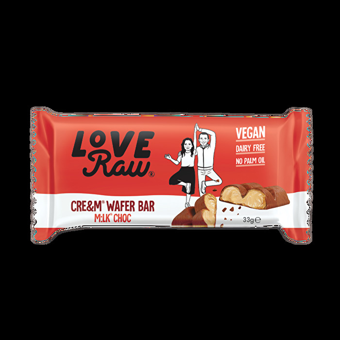 Wenn du einen gewissen Schokoriegel bislang in der veganen Variante vermisst hast, kommt dir der Cre&m Wafer Bar M:lk Choc von Love Raw sicherlich gelegen.