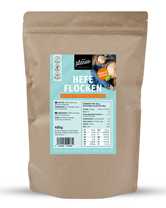 Die Hefeflocken von Planeo sind vielseitig einsetzbar - ob als Gewürz, Topping oder Sauce.