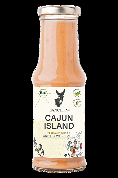 Die Cajun Island Grillsauce von Sanchon ist eine typische und äußerst beliebte Würzsauce in der kreolischen Küche, hier eben in der veganen Variante.